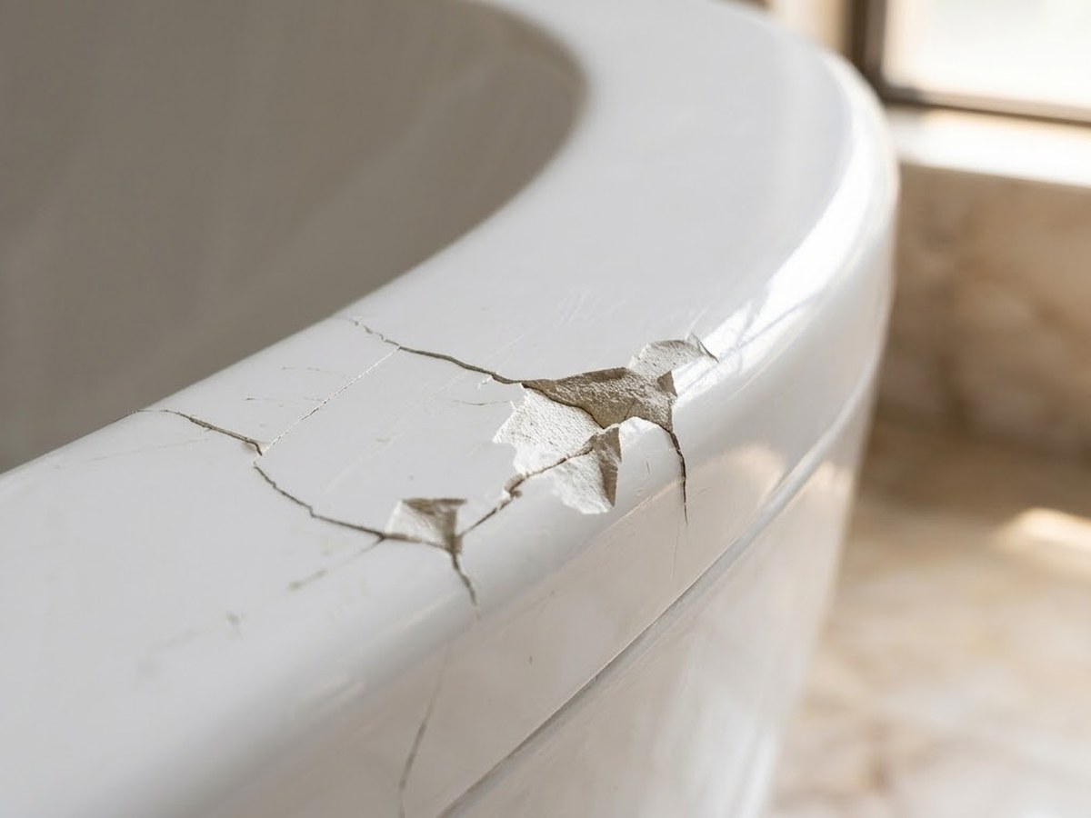 Ceramic tile with a chipped, cracked corner before repair